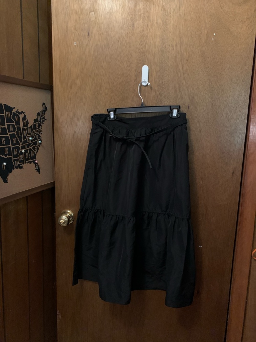 Free Assembly Black Tiered Midi Skirt with belt and side zipper- Women's size 14